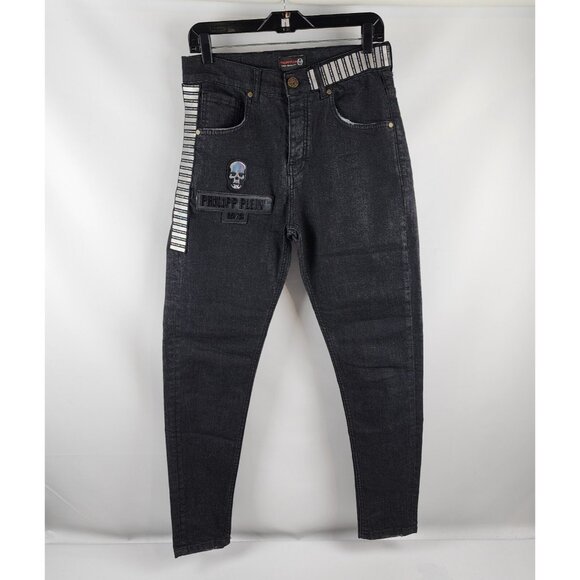 Vintage Philipp Plein Denim Black Jeans Mens 30x29 Skull Button Fly